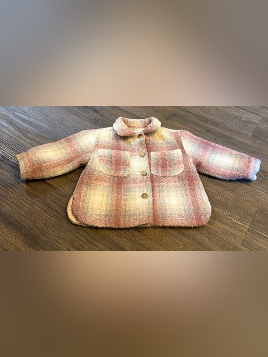 Zara Other - Zara Pink Plaid Wool Blend Oversized Quilted Lined Jacket Girls 2-3 Years